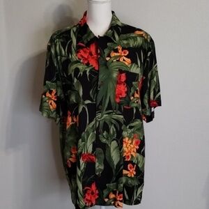 Caribbean Joe Hawaiian Floral/Leaf Shirt Size Large